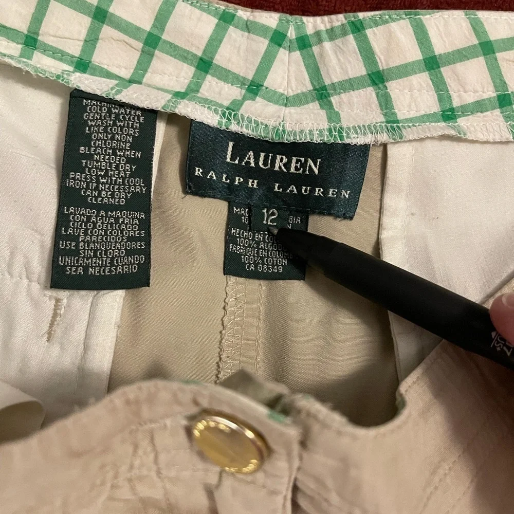 RALPH‎ LAUREN WOMEN'S DRESS CAPRI PANTS GOLD Pebble SIZE 12 GREEN TAG Polo Match